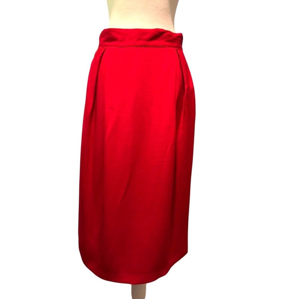 Vintage Flora Kung 100% Silk Ruby Red Midi Skirt NWT Size 10 Pockets